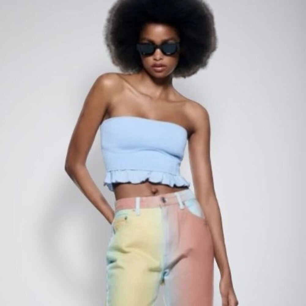 Zara Ruffled Knit Corset in Light Blue SIZE S 2142/129/406